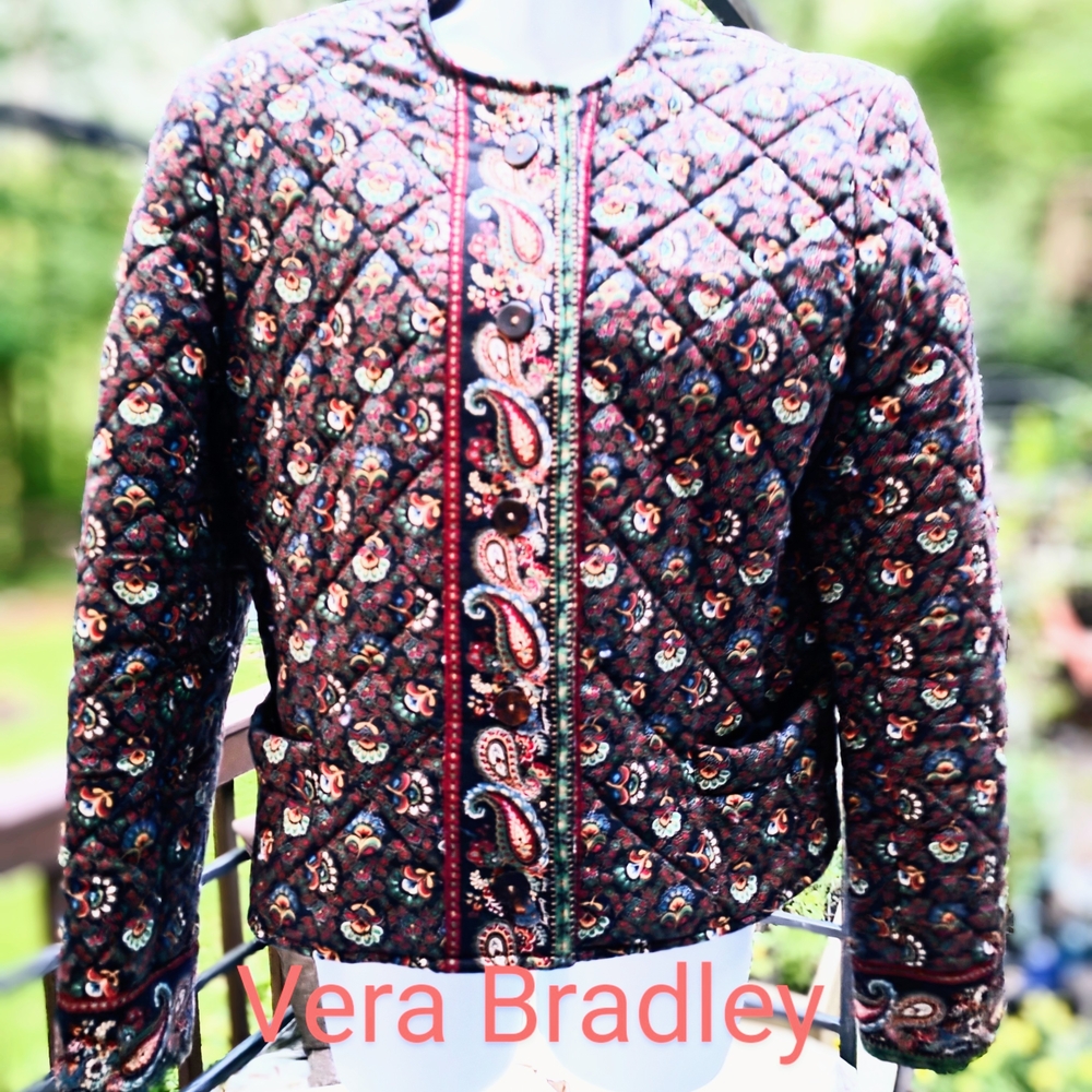 Vera Bradley Puffer Jacket Brown and Pink Quilted Design
